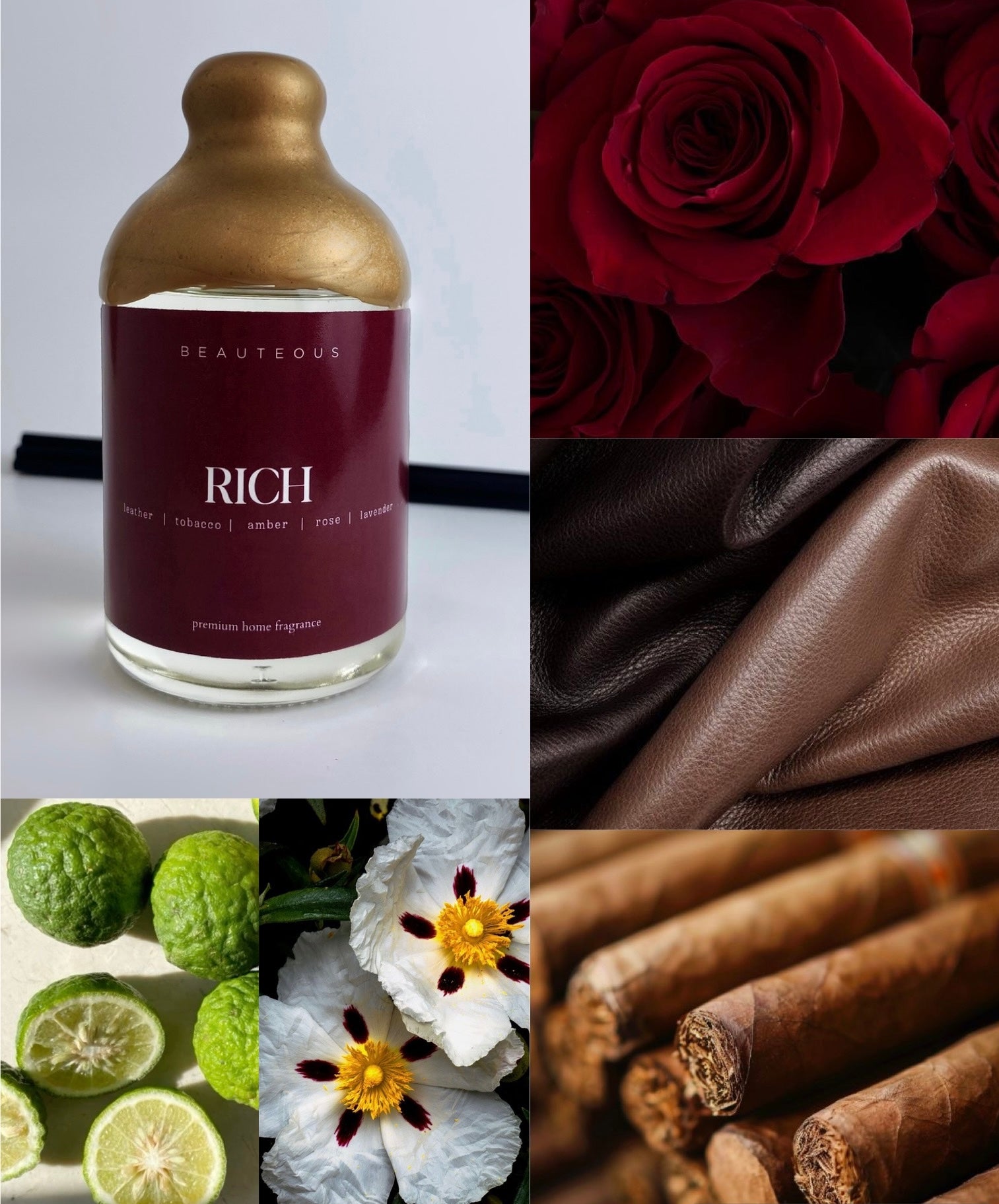 Reed diffuser rich, masculine, leathery 